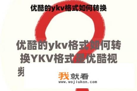 优酷的ykv格式如何转换