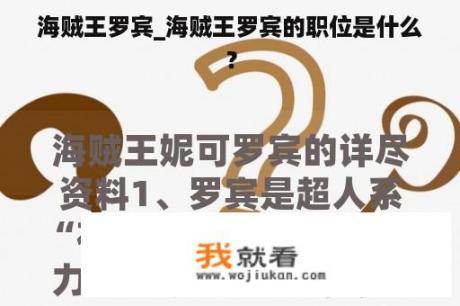 海贼王罗宾_海贼王罗宾的职位是什么？