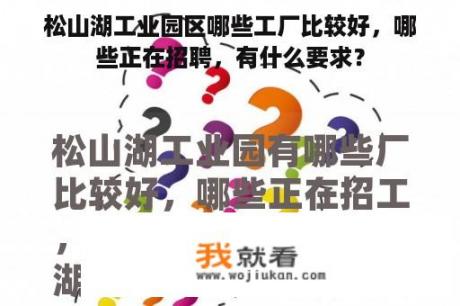 松山湖工业园区哪些工厂比较好，哪些正在招聘，有什么要求？