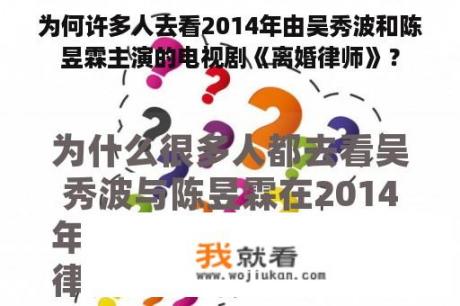 为何许多人去看2014年由吴秀波和陈昱霖主演的电视剧《离婚律师》？