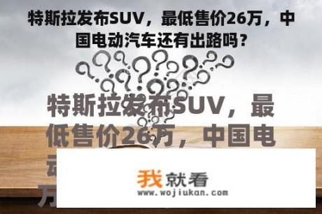 特斯拉发布SUV，最低售价26万，中国电动汽车还有出路吗？