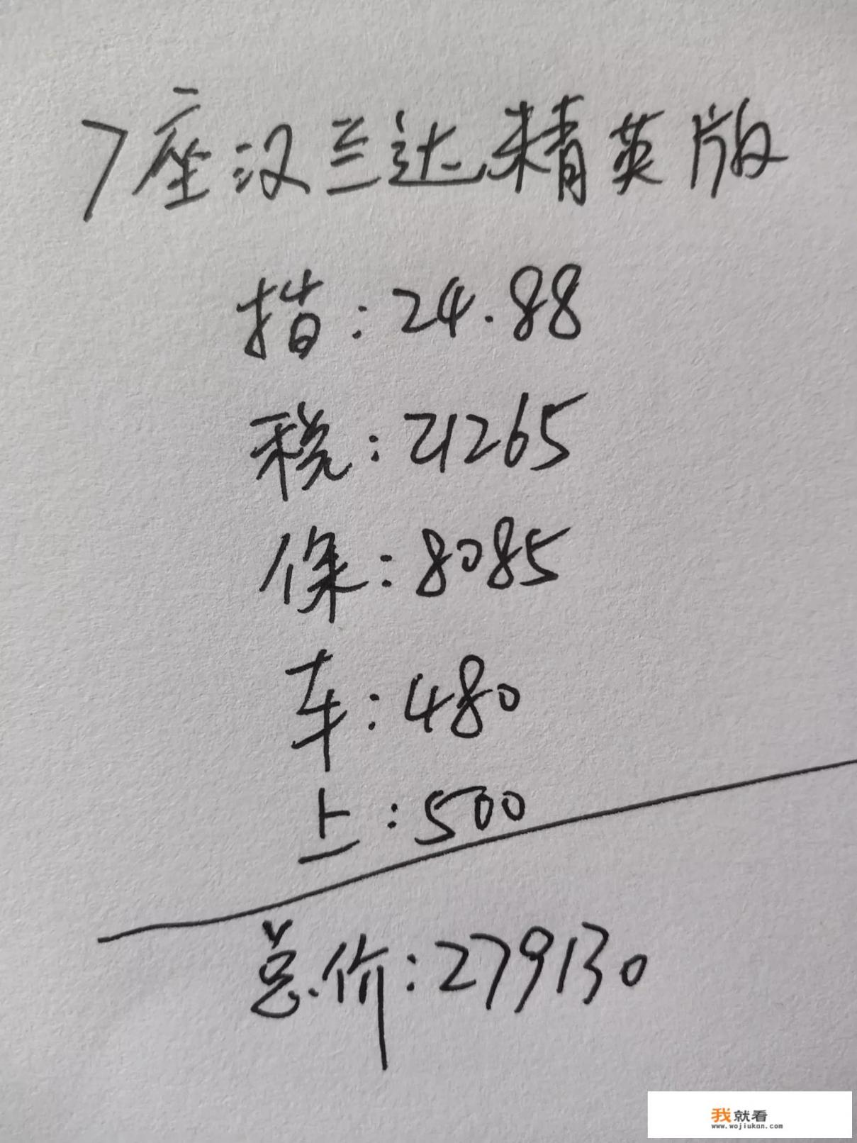 汉兰达2023款最新款7座落地价多少？