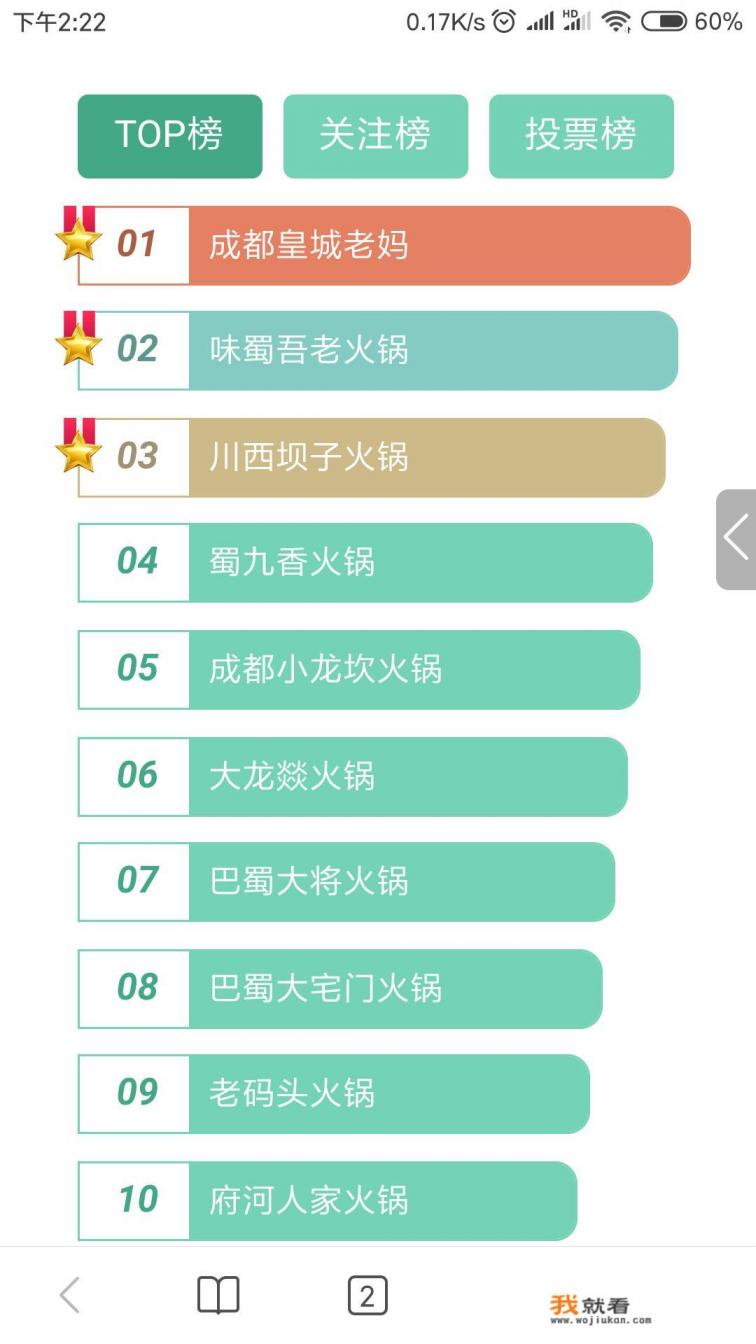 成都火锅排名？